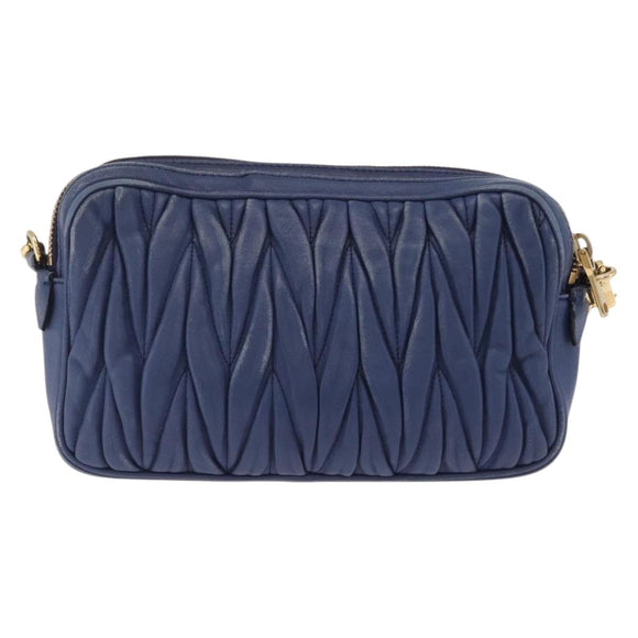 Miu Miu Matelasse Shoulder Bag Leather Blue Gold Auth 167872A