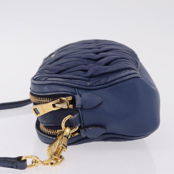 Miu Miu Matelasse Shoulder Bag Leather Blue Gold Auth 167872A