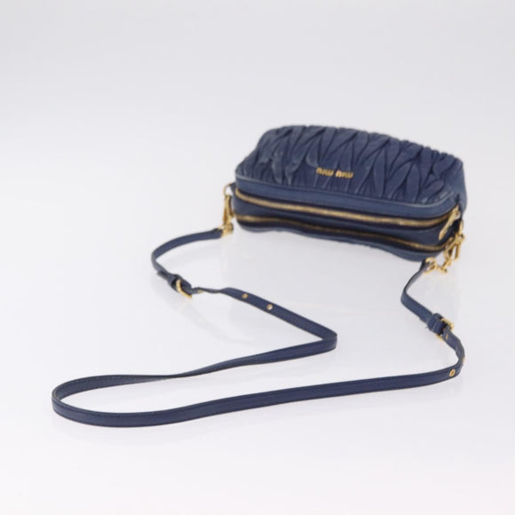 Miu Miu Matelasse Shoulder Bag Leather Blue Gold Auth 167872A