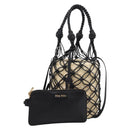 Miu Miu Shoulder Bag Raffia Leather 2way Beige Gold Auth 167874M-1