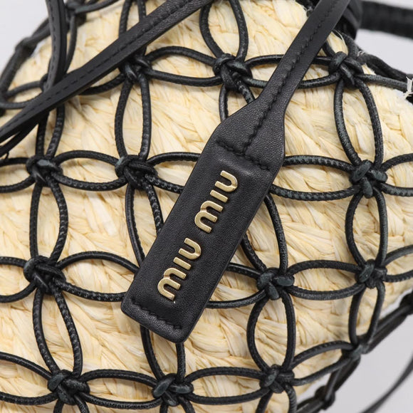 Miu Miu Shoulder Bag Raffia Leather 2way Beige Gold Auth 167874M
