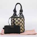 Miu Miu Shoulder Bag Raffia Leather 2way Beige Gold Auth 167874M-29