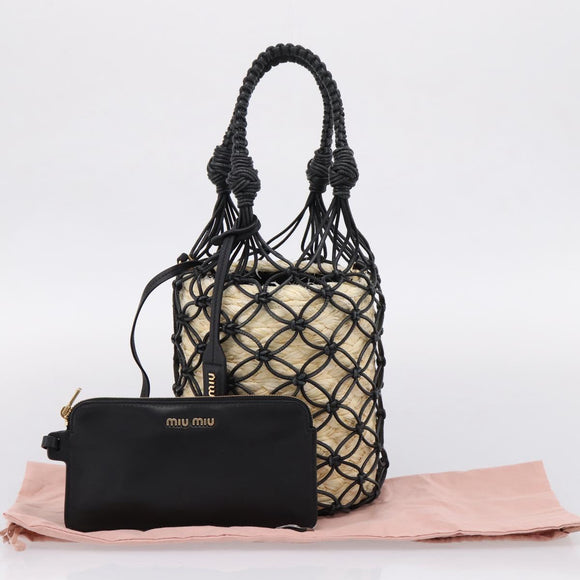 Miu Miu Shoulder Bag Raffia Leather 2way Beige Gold Auth 167874M