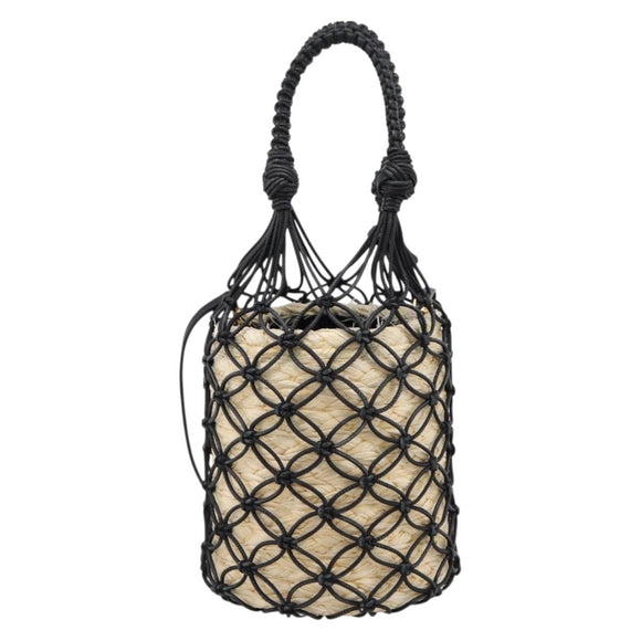 Miu Miu Shoulder Bag Raffia Leather 2way Beige Gold Auth 167874M