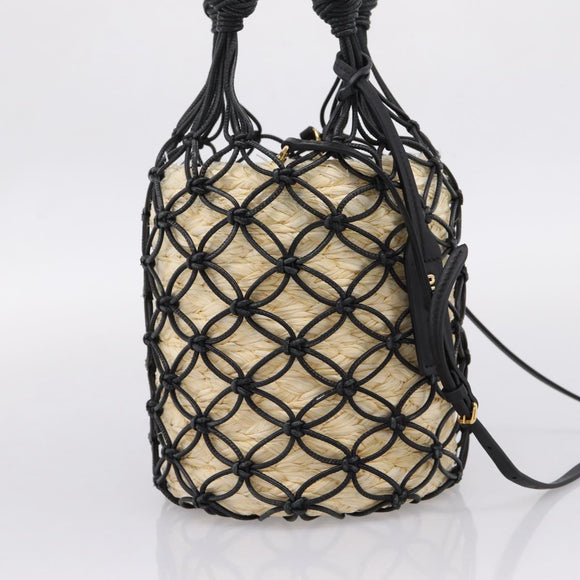 Miu Miu Shoulder Bag Raffia Leather 2way Beige Gold Auth 167874M