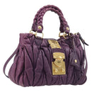 Miu Miu Matelasse Hand Bag Leather 2way Purple Gold Auth 167875M-1