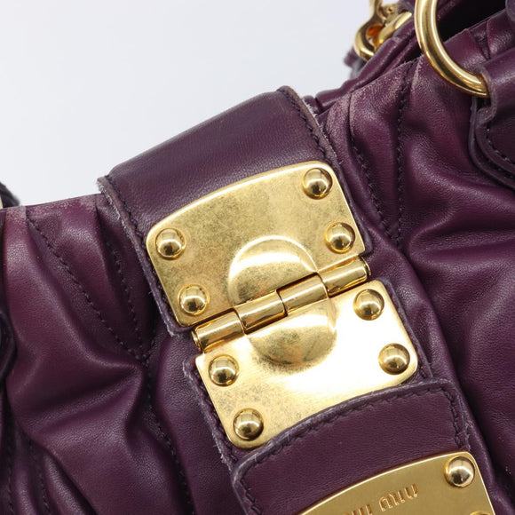 Miu Miu Matelasse Hand Bag Leather 2way Purple Gold Auth 167875M