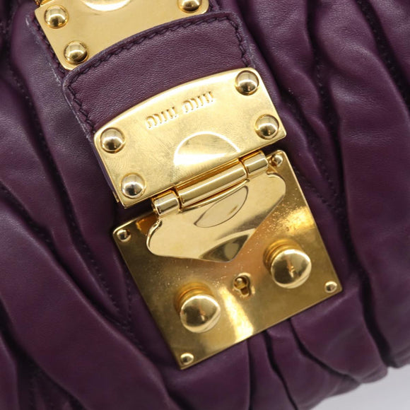 Miu Miu Matelasse Hand Bag Leather 2way Purple Gold Auth 167875M