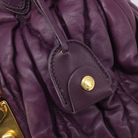 Miu Miu Matelasse Hand Bag Leather 2way Purple Gold Auth 167875M