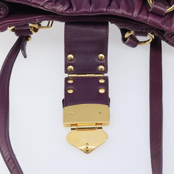 Miu Miu Matelasse Hand Bag Leather 2way Purple Gold Auth 167875M