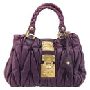 Miu Miu Matelasse Hand Bag Leather 2way Purple Gold Auth 167875M-13