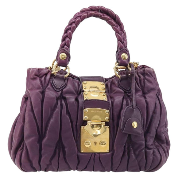Miu Miu Matelasse Hand Bag Leather 2way Purple Gold Auth 167875M