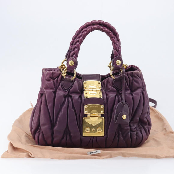 Miu Miu Matelasse Hand Bag Leather 2way Purple Gold Auth 167875M