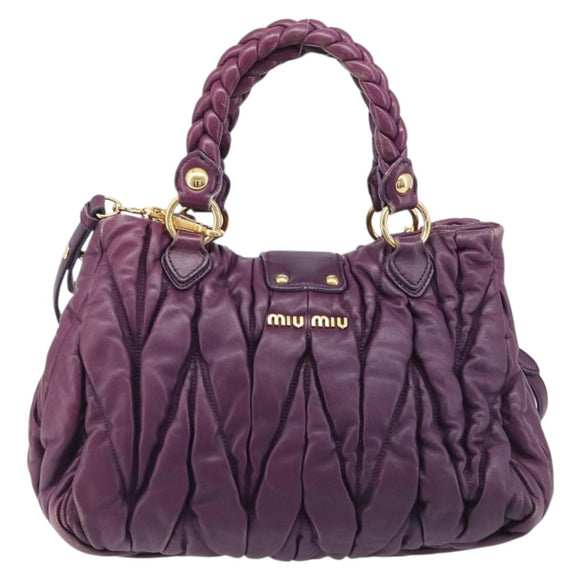 Miu Miu Matelasse Hand Bag Leather 2way Purple Gold Auth 167875M