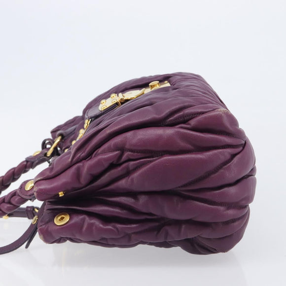 Miu Miu Matelasse Hand Bag Leather 2way Purple Gold Auth 167875M