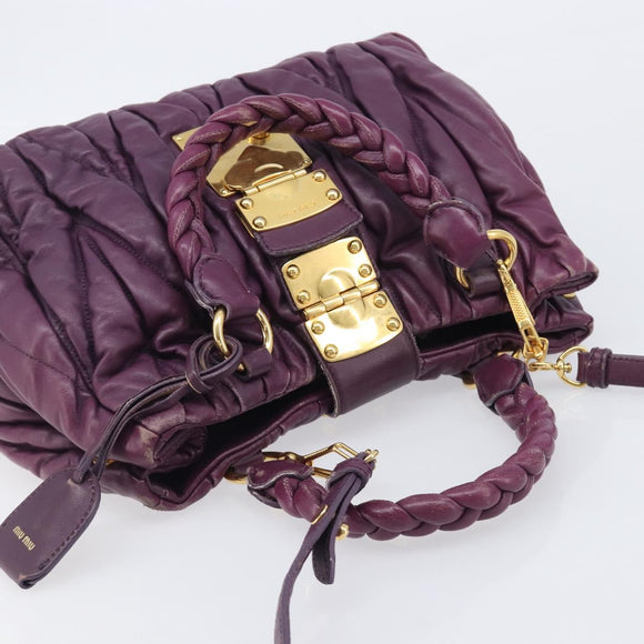 Miu Miu Matelasse Hand Bag Leather 2way Purple Gold Auth 167875M