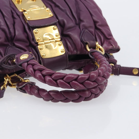 Miu Miu Matelasse Hand Bag Leather 2way Purple Gold Auth 167875M