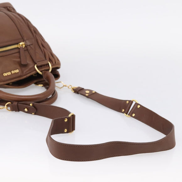 Miu Miu Matelasse Hand Bag Leather 2way Brown Gold Auth 167876A