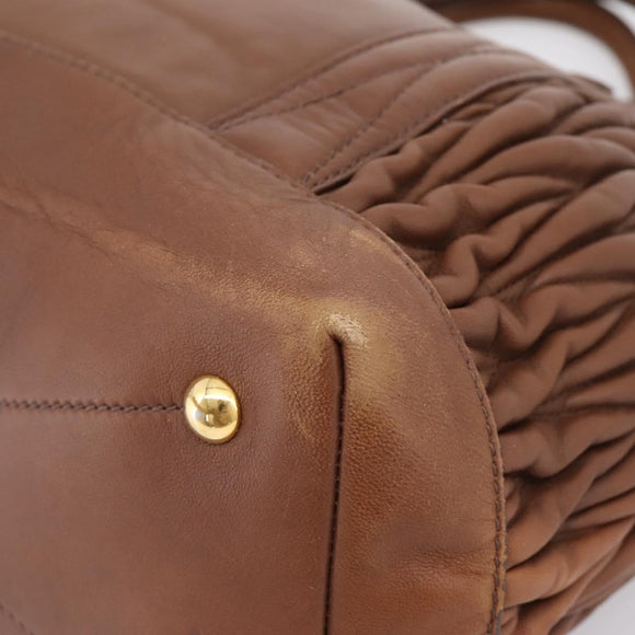Miu Miu Matelasse Hand Bag Leather 2way Brown Gold Auth 167876A