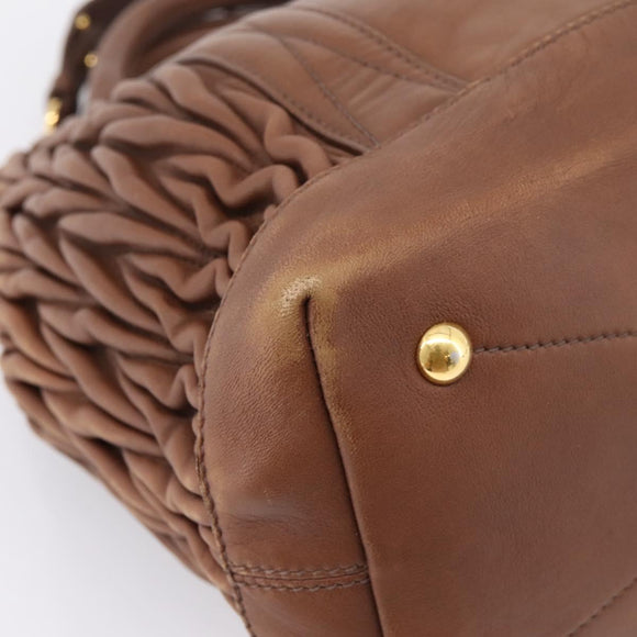 Miu Miu Matelasse Hand Bag Leather 2way Brown Gold Auth 167876A