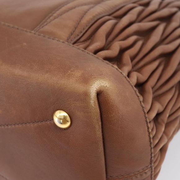 Miu Miu Matelasse Hand Bag Leather 2way Brown Gold Auth 167876A