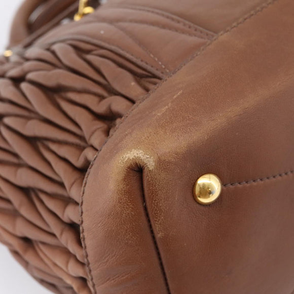 Miu Miu Matelasse Hand Bag Leather 2way Brown Gold Auth 167876A