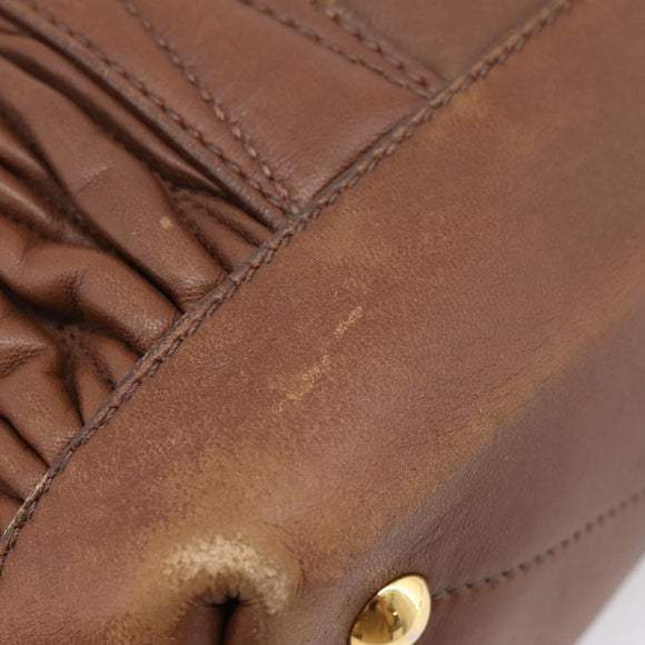 Miu Miu Matelasse Hand Bag Leather 2way Brown Gold Auth 167876A