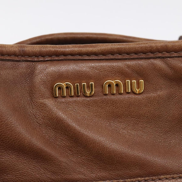 Miu Miu Matelasse Hand Bag Leather 2way Brown Gold Auth 167876A
