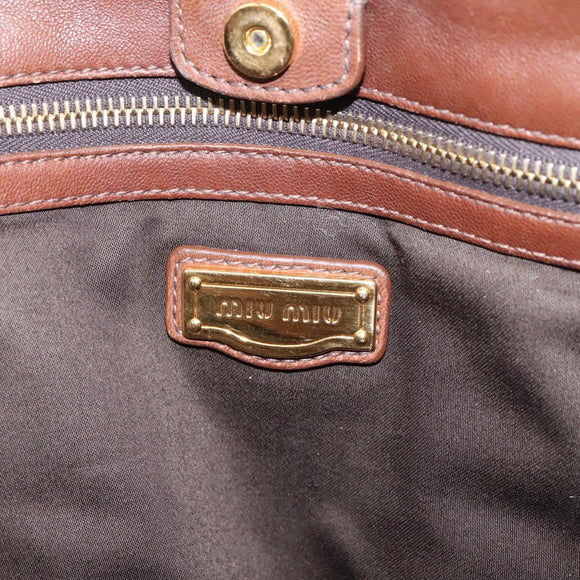 Miu Miu Matelasse Hand Bag Leather 2way Brown Gold Auth 167876A