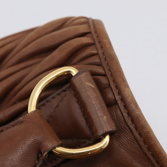 Miu Miu Matelasse Hand Bag Leather 2way Brown Gold Auth 167876A