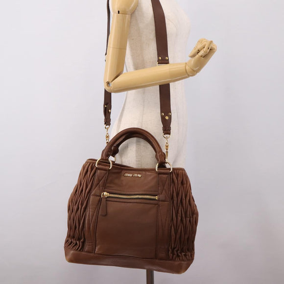 Miu Miu Matelasse Hand Bag Leather 2way Brown Gold Auth 167876A