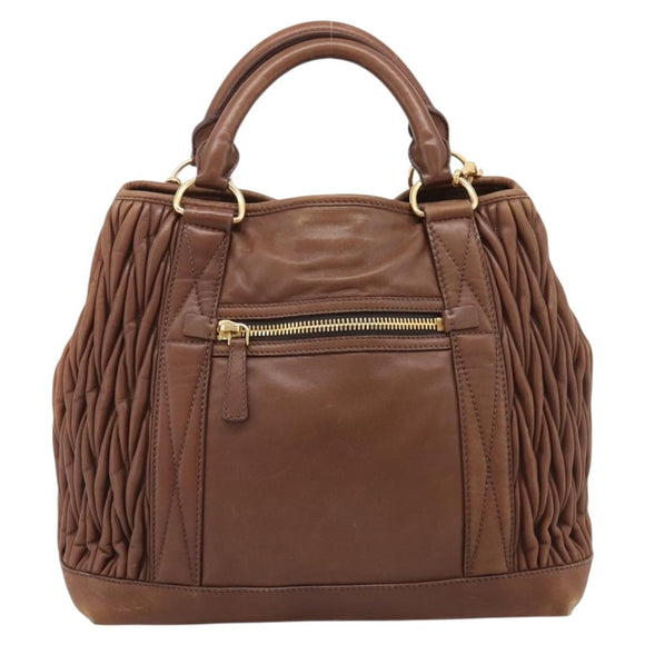 Miu Miu Matelasse Hand Bag Leather 2way Brown Gold Auth 167876A