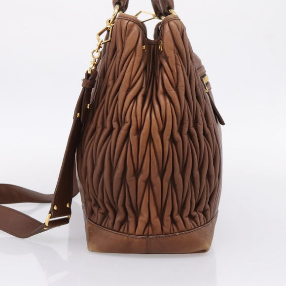 Miu Miu Matelasse Hand Bag Leather 2way Brown Gold Auth 167876A