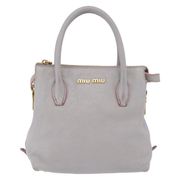 Miu Miu Hand Bag Leather 2way Gray Gold Auth 167877A
