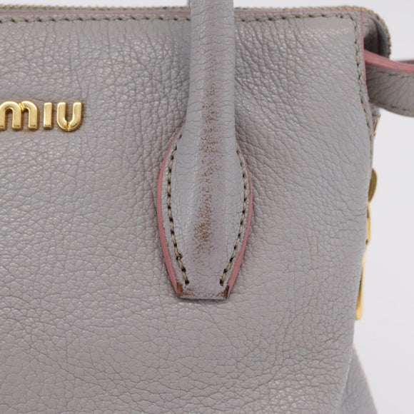 Miu Miu Hand Bag Leather 2way Gray Gold Auth 167877A