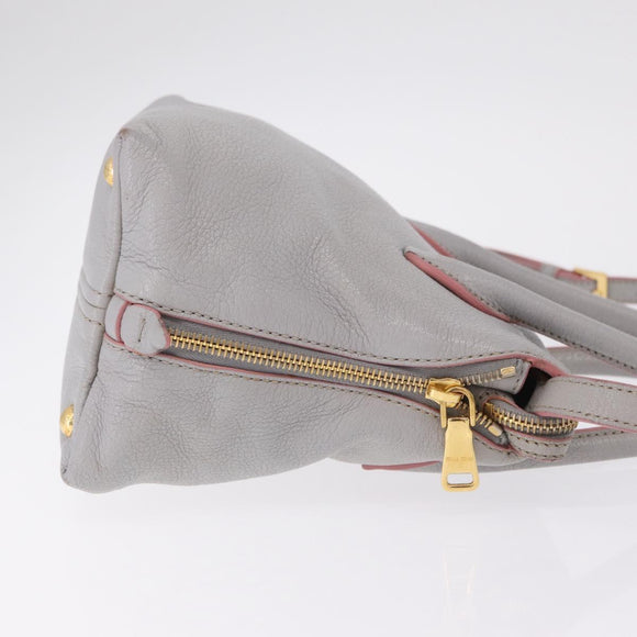Miu Miu Hand Bag Leather 2way Gray Gold Auth 167877A