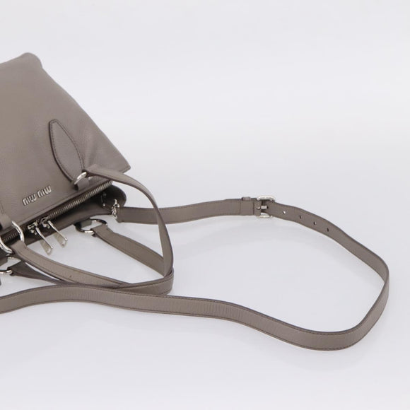 Miu Miu Hand Bag Leather 2way Gray Silver Auth 167878A