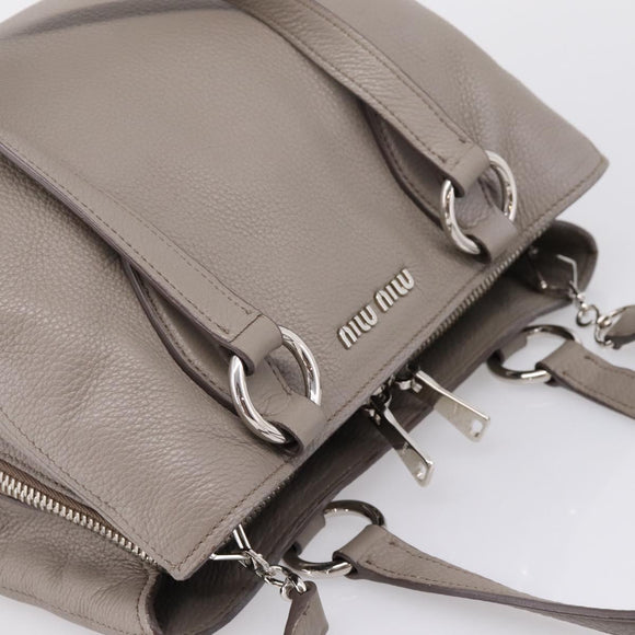 Miu Miu Hand Bag Leather 2way Gray Silver Auth 167878A
