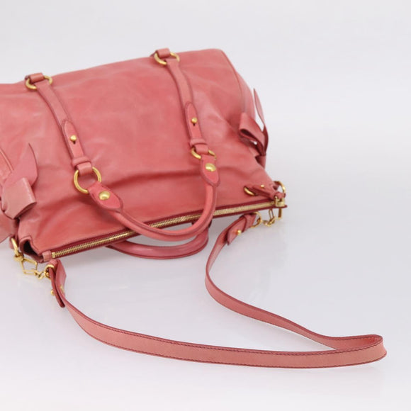 Miu Miu Hand Bag Leather 2way Pink Gold Auth 167879M