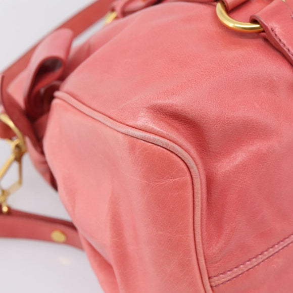 Miu Miu Hand Bag Leather 2way Pink Gold Auth 167879M