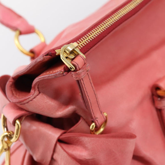 Miu Miu Hand Bag Leather 2way Pink Gold Auth 167879M