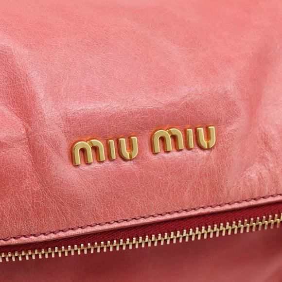 Miu Miu Hand Bag Leather 2way Pink Gold Auth 167879M
