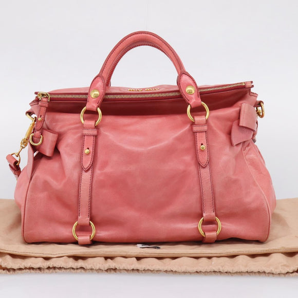 Miu Miu Hand Bag Leather 2way Pink Gold Auth 167879M