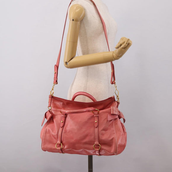 Miu Miu Hand Bag Leather 2way Pink Gold Auth 167879M
