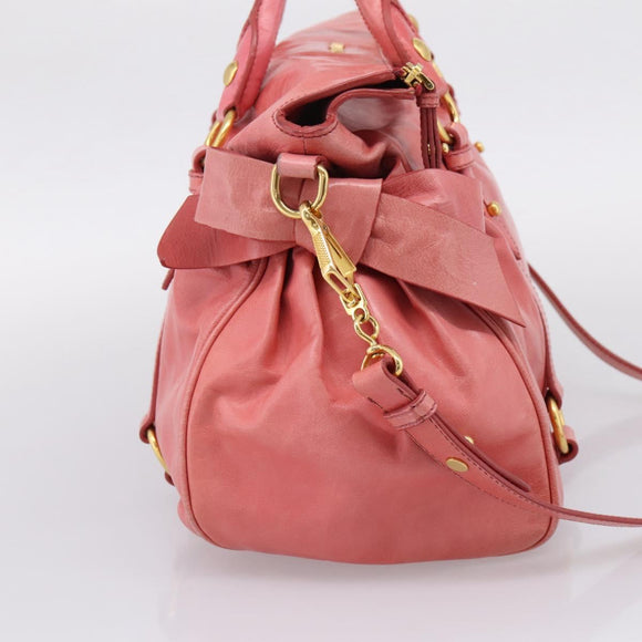 Miu Miu Hand Bag Leather 2way Pink Gold Auth 167879M