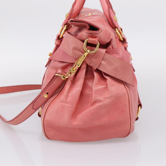 Miu Miu Hand Bag Leather 2way Pink Gold Auth 167879M