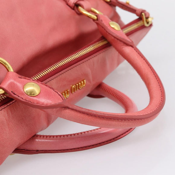 Miu Miu Hand Bag Leather 2way Pink Gold Auth 167879M