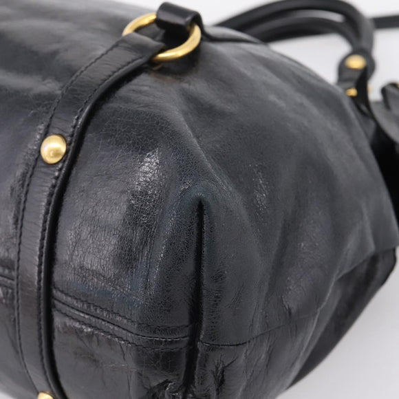 Miu Miu Hand Bag Leather 2way Black Gold Auth 167880M