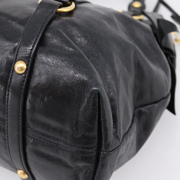 Miu Miu Hand Bag Leather 2way Black Gold Auth 167880M