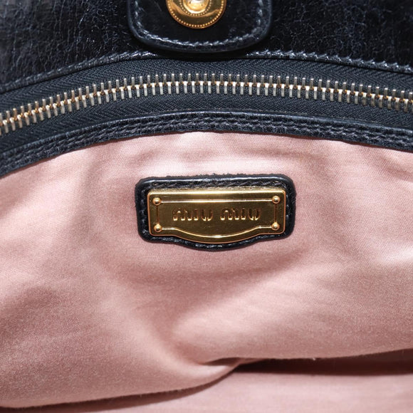 Miu Miu Hand Bag Leather 2way Black Gold Auth 167880M